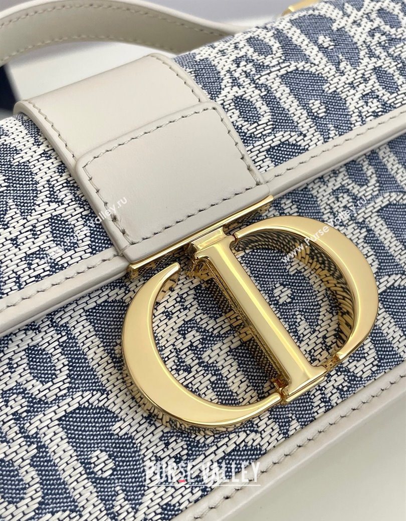 Dior Miss Montaigne Chain Mini Bag in Blue Oblique Chambray with Raffia Effect and White Calfskin 2025 (XXG-250627078)