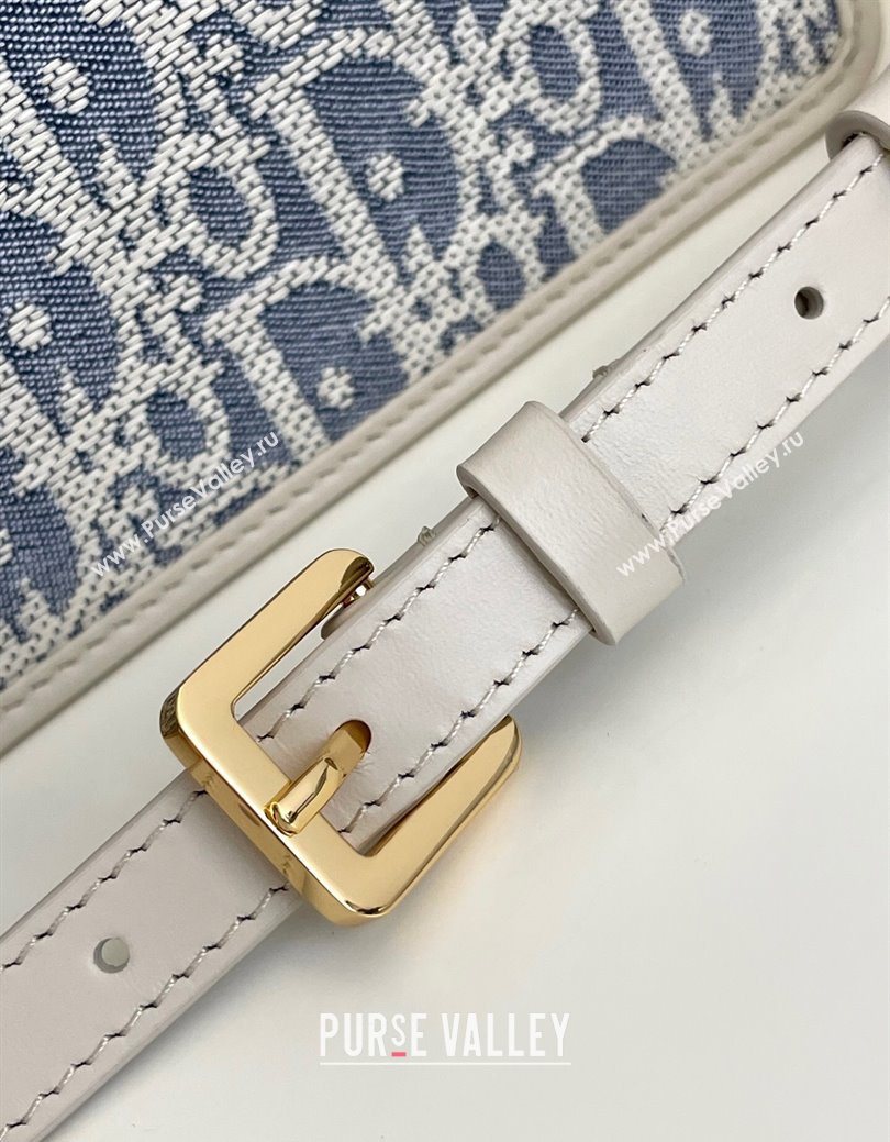 Dior Miss Montaigne Chain Mini Bag in Blue Oblique Chambray with Raffia Effect and White Calfskin 2025 (XXG-250627078)