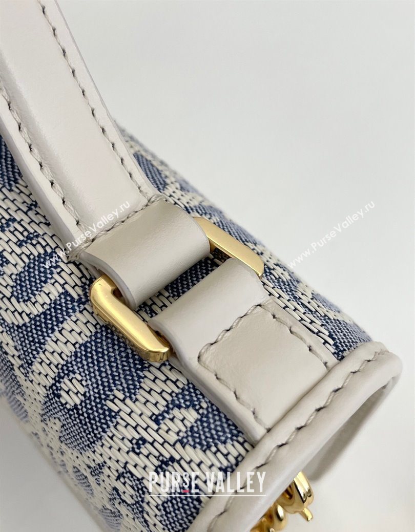 Dior Miss Montaigne Chain Mini Bag in Blue Oblique Chambray with Raffia Effect and White Calfskin 2025 (XXG-250627078)