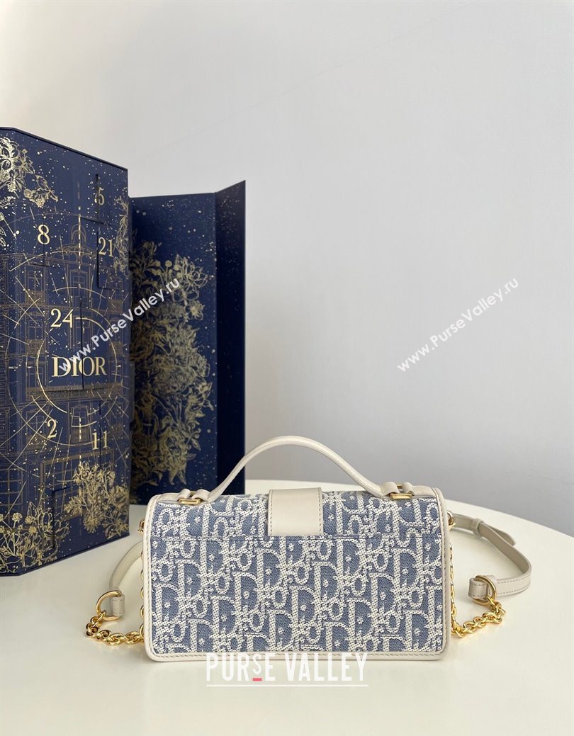 Dior Miss Montaigne Chain Mini Bag in Blue Oblique Chambray with Raffia Effect and White Calfskin 2025 (XXG-250627078)