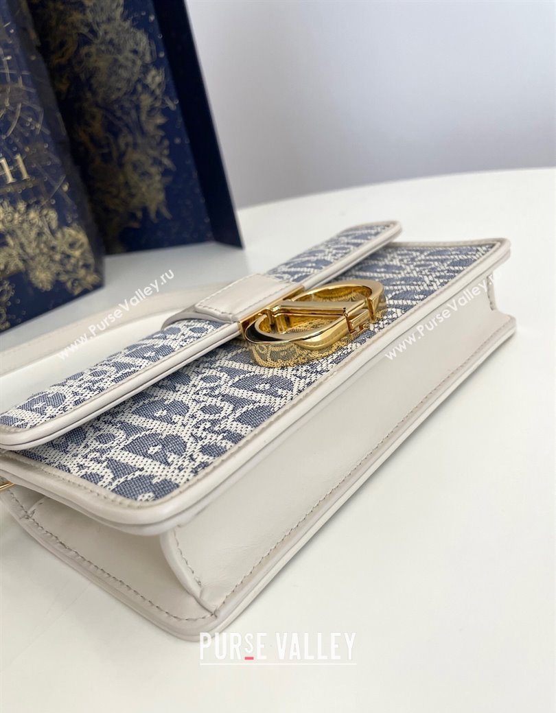 Dior Miss Montaigne Chain Mini Bag in Blue Oblique Chambray with Raffia Effect and White Calfskin 2025 (XXG-250627078)