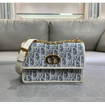 Dior Miss Caro Mini Bag in Blue Dior Oblique Chambray with Raffia Effect and White Calfskin 2025 (XXG-250627080)