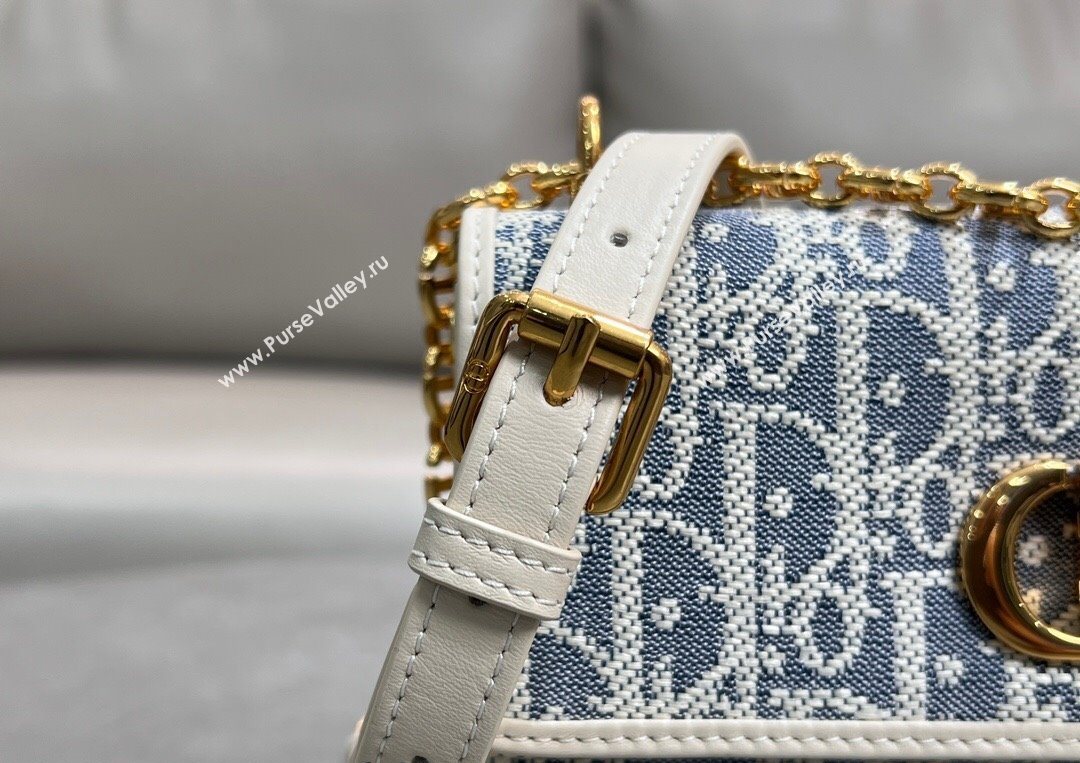 Dior Miss Caro Mini Bag in Blue Dior Oblique Chambray with Raffia Effect and White Calfskin 2025 (XXG-250627080)