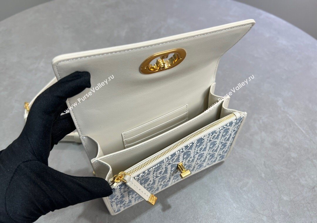 Dior Miss Caro Mini Bag in Blue Dior Oblique Chambray with Raffia Effect and White Calfskin 2025 (XXG-250627080)