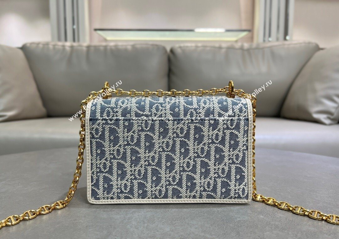 Dior Miss Caro Mini Bag in Blue Dior Oblique Chambray with Raffia Effect and White Calfskin 2025 (XXG-250627080)
