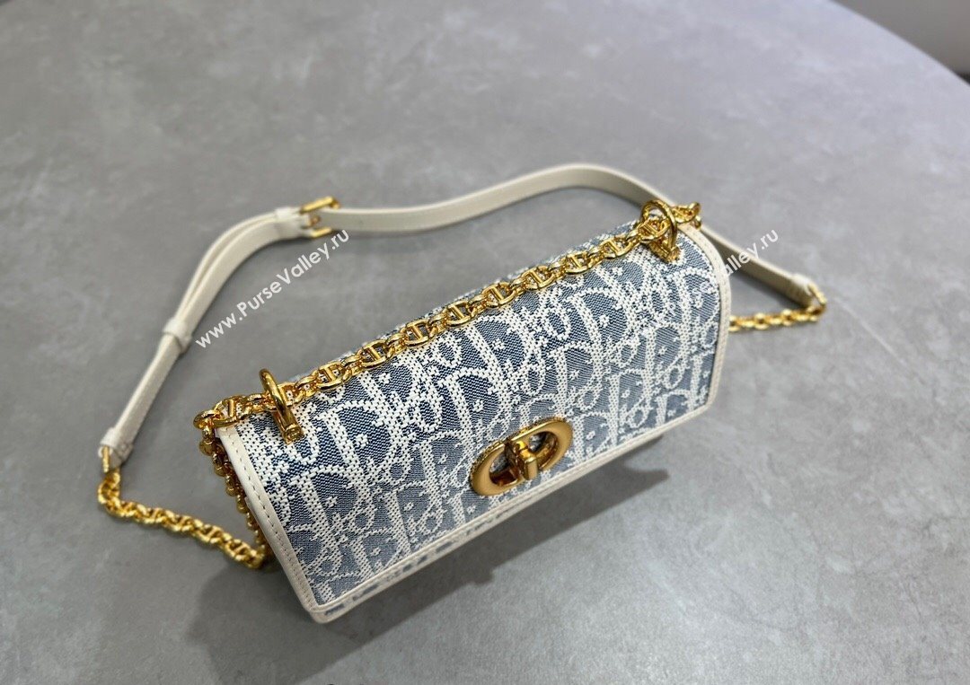 Dior Miss Caro Mini Bag in Blue Dior Oblique Chambray with Raffia Effect and White Calfskin 2025 (XXG-250627080)