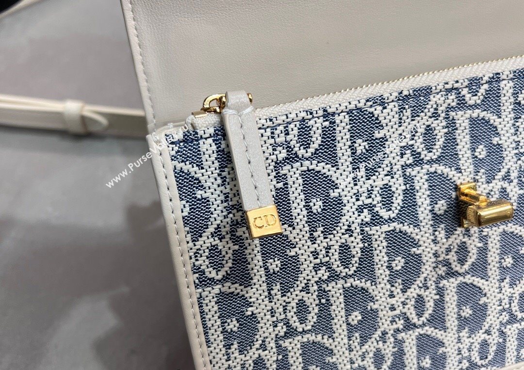 Dior Miss Caro Mini Bag in Blue Dior Oblique Chambray with Raffia Effect and White Calfskin 2025 (XXG-250627080)