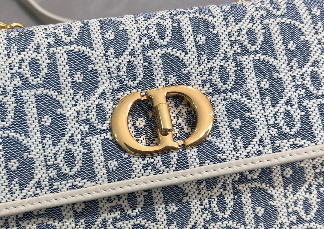 Dior Miss Caro Mini Bag in Blue Dior Oblique Chambray with Raffia Effect and White Calfskin 2025 (XXG-250627080)
