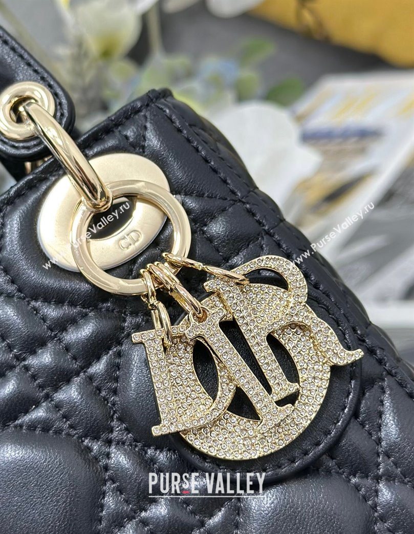 Dior Mini Lady Dior Bag in Cannage Lambskin with Strass Black 2025 M0505 0627 (XXG-250627044)