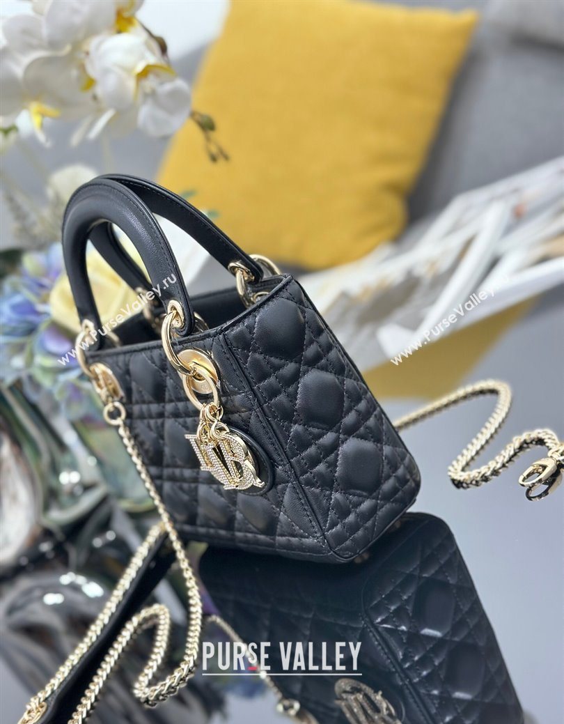 Dior Mini Lady Dior Bag in Cannage Lambskin with Strass Black 2025 M0505 0627 (XXG-250627044)