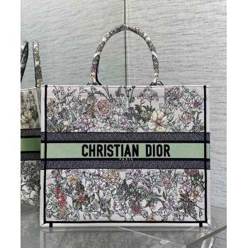 Dior Large Book Tote Bag in Latte White Embroidery with Green Multicolor D-Floral Embroidery 2025 (XXG-250627072)