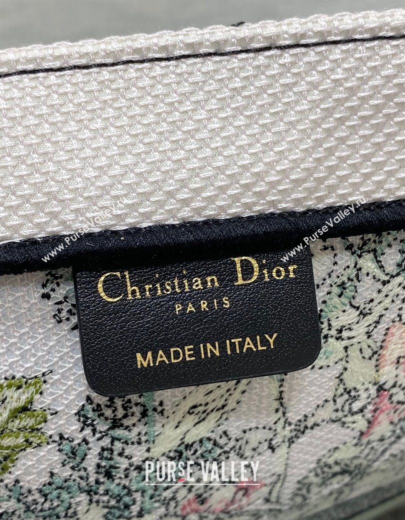 Dior Large Book Tote Bag in Latte White Embroidery with Green Multicolor D-Floral Embroidery 2025 (XXG-250627072)