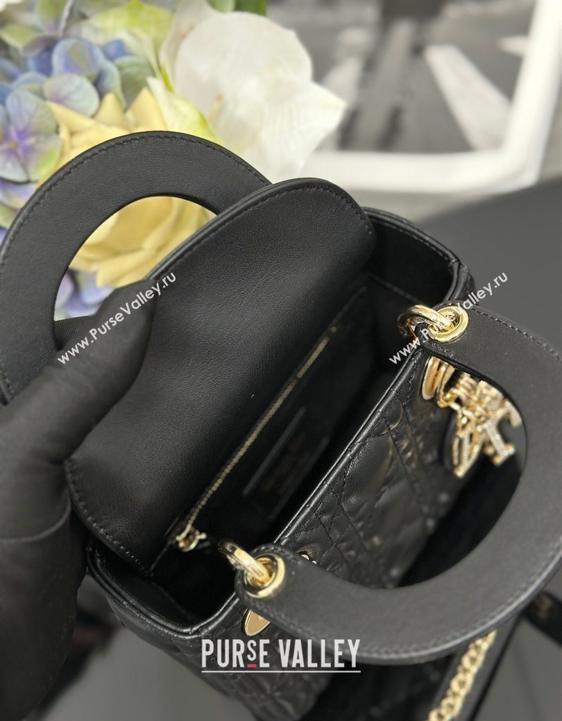 Dior Mini Lady Dior Bag in Cannage Lambskin with Strass Black 2025 M0505 0627 (XXG-250627044)