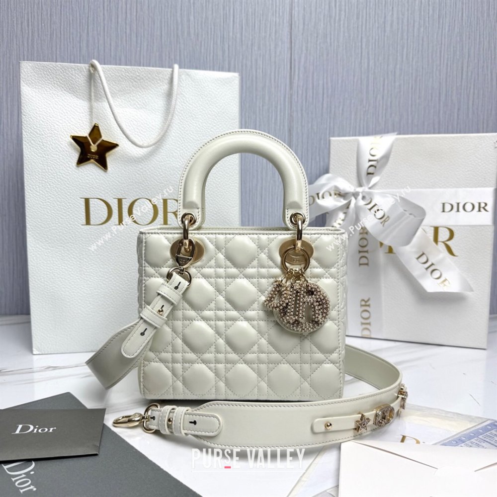 Dior Small Lady Dior My ABCDior Bag in Cannage Lambskin with Pearls White 2025 M0538 0627 (XXG-250627049)