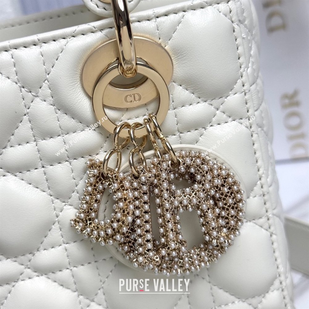 Dior Small Lady Dior My ABCDior Bag in Cannage Lambskin with Pearls White 2025 M0538 0627 (XXG-250627049)
