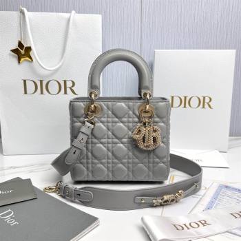 Dior Small Lady Dior My ABCDior Bag in Cannage Lambskin with Pearls Grey 2025 M0538 0627 (XXG-250627051)