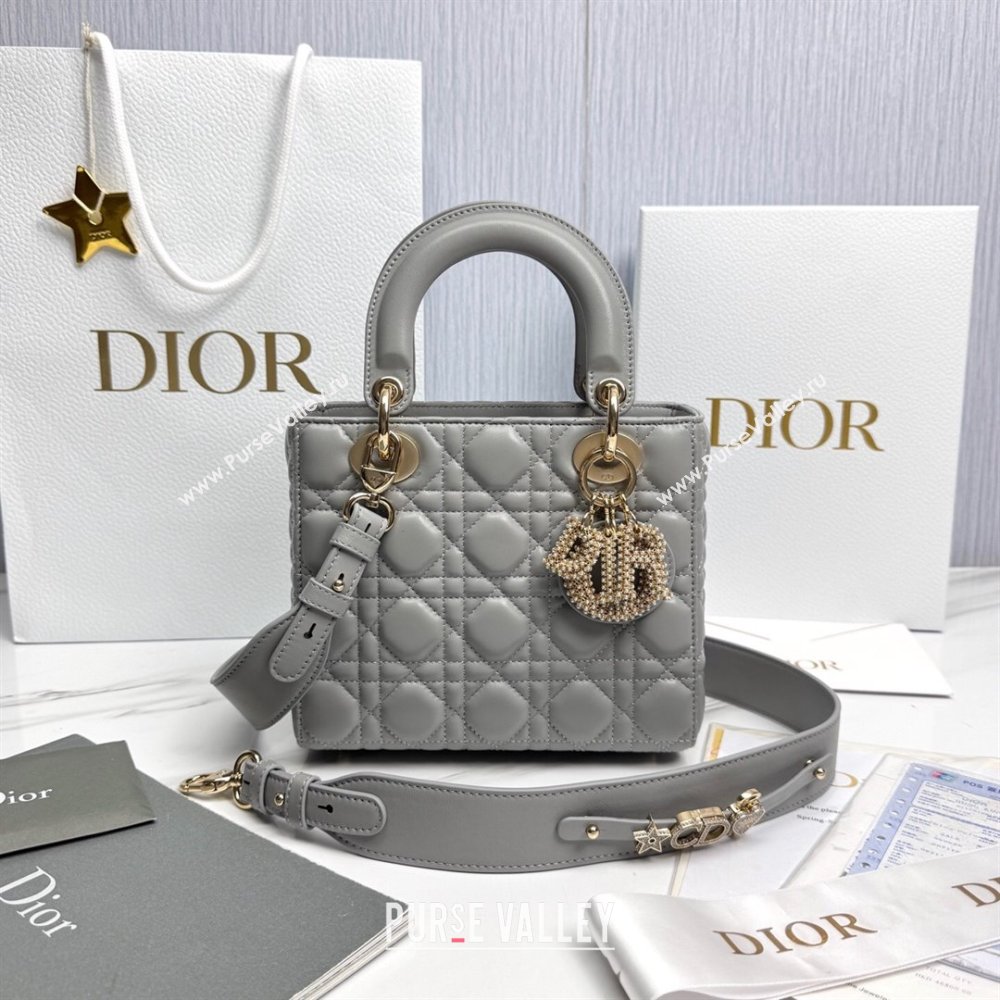 Dior Small Lady Dior My ABCDior Bag in Cannage Lambskin with Pearls Grey 2025 M0538 0627 (XXG-250627051)