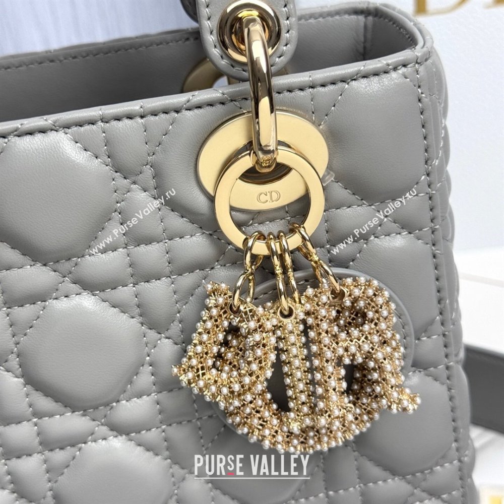 Dior Small Lady Dior My ABCDior Bag in Cannage Lambskin with Pearls Grey 2025 M0538 0627 (XXG-250627051)