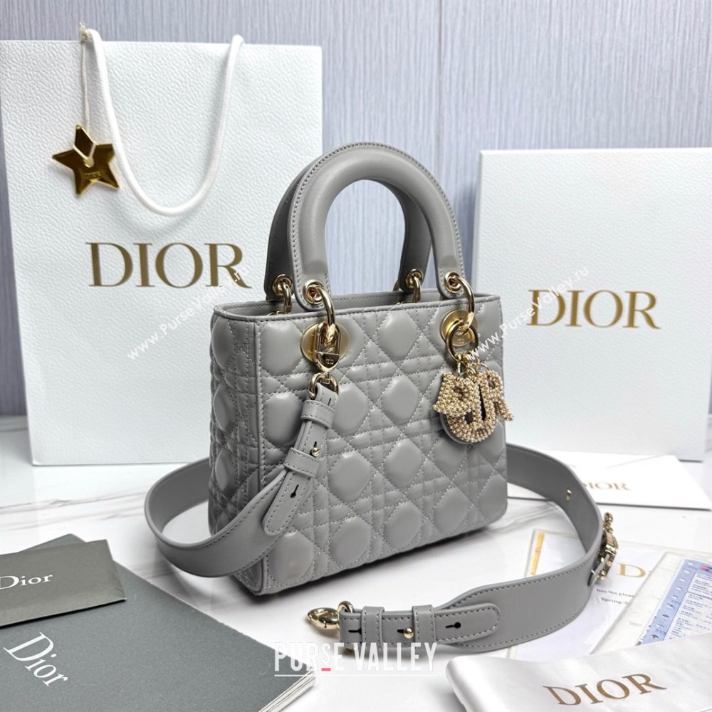 Dior Small Lady Dior My ABCDior Bag in Cannage Lambskin with Pearls Grey 2025 M0538 0627 (XXG-250627051)