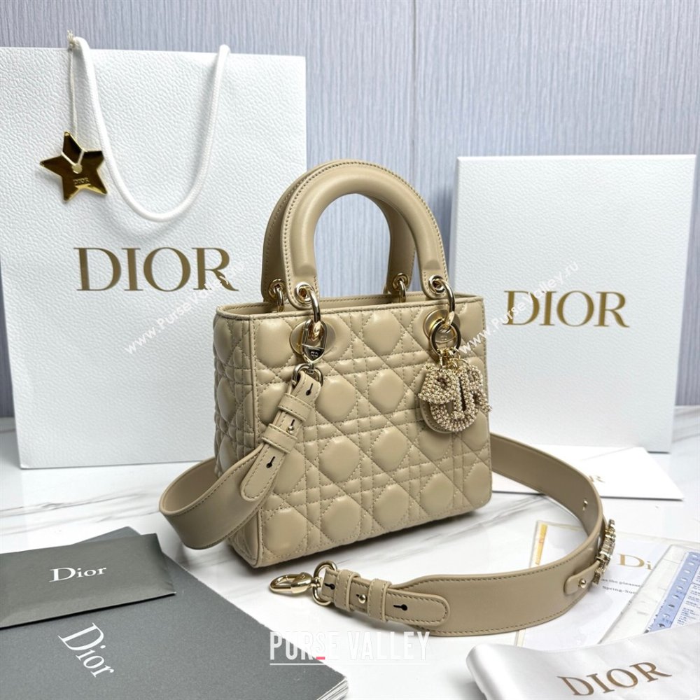 Dior Small Lady Dior My ABCDior Bag in Cannage Lambskin with Pearls Beige 2025 M0538 0627 (XXG-250627052)