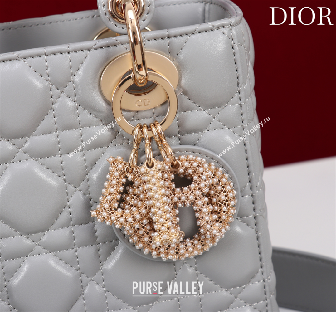 Dior Small Lady Dior My ABCDior Bag in Cannage Lambskin with Pearls Grey 2025 M0538 0627 (XXG-250627051)