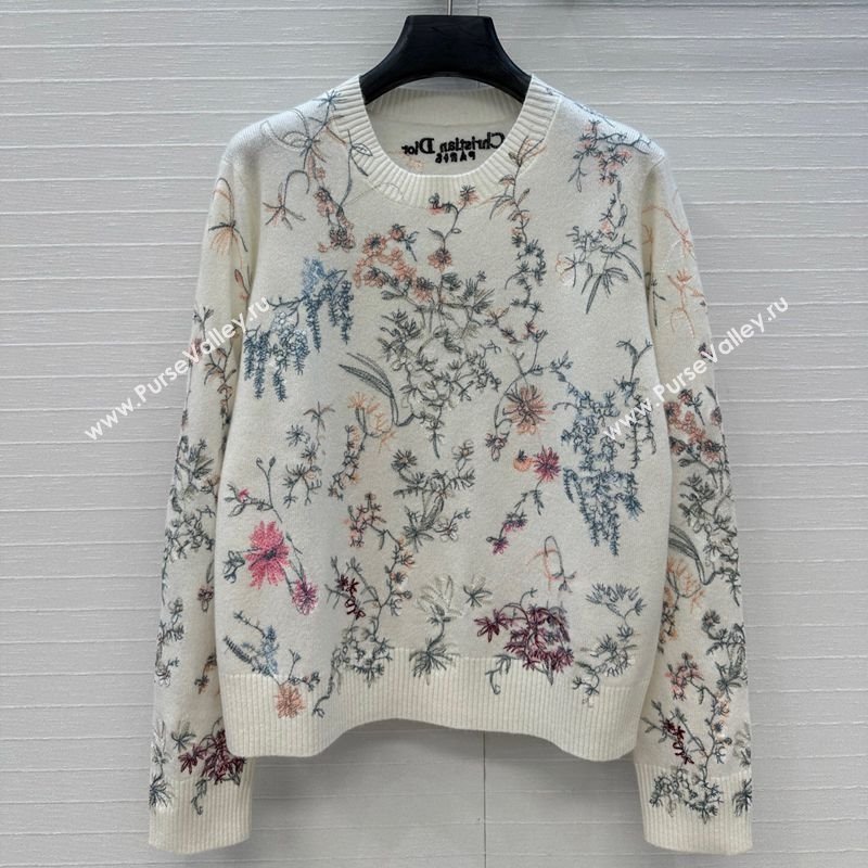 Dior Embroidered Cashmere Sweater White 2025 0704 (QI-250704041)