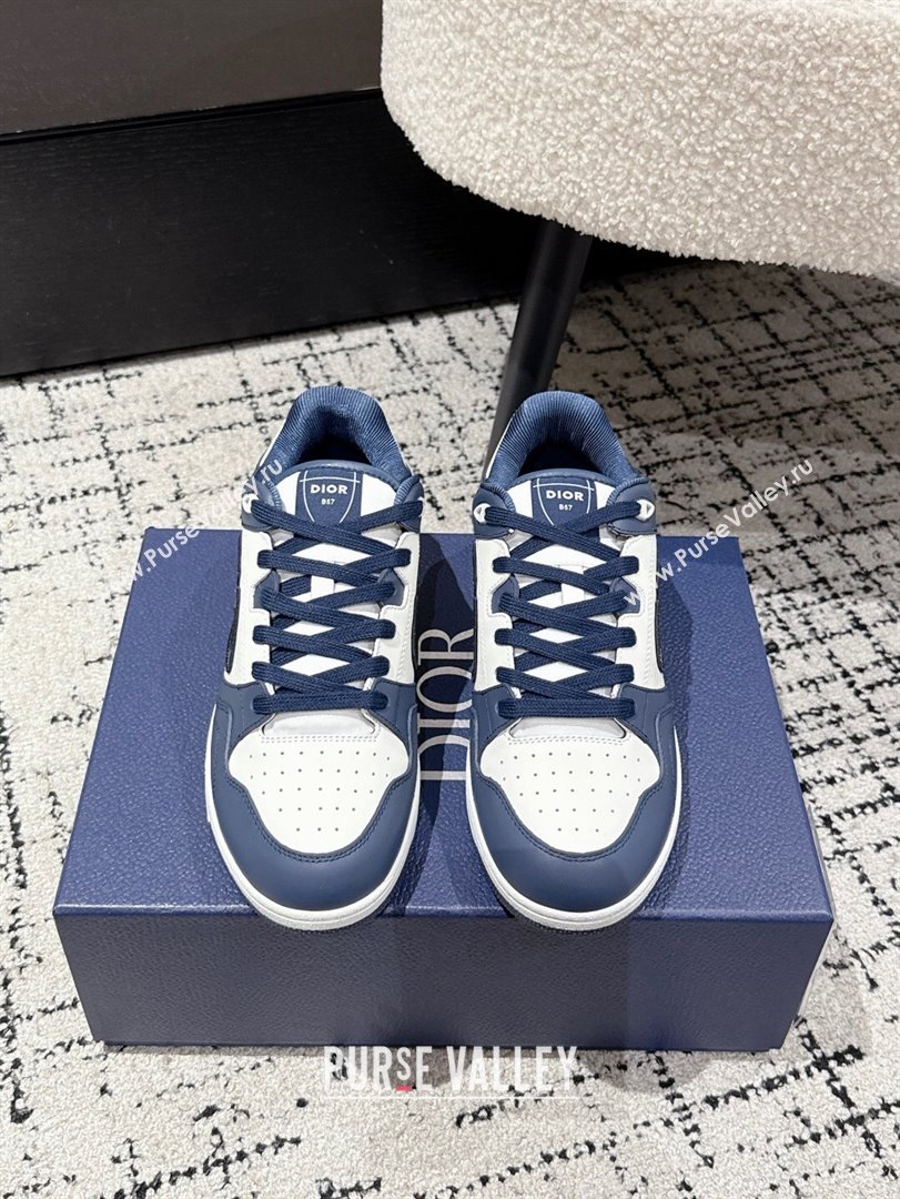 Dior B57 Dribble Low-Top Sneakers in Smooth Calfskin with Beige and Black Dior Oblique Jacquard White/Navy Blue 2025 (KL-2507100