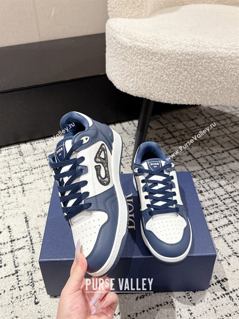 Dior B57 Dribble Low-Top Sneakers in Smooth Calfskin with Beige and Black Dior Oblique Jacquard White/Navy Blue 2025 (KL-2507100