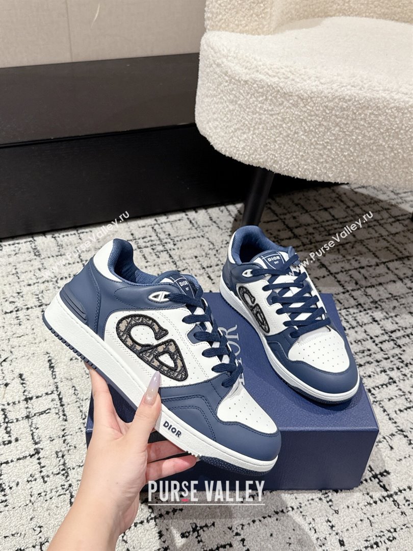 Dior B57 Dribble Low-Top Sneakers in Smooth Calfskin with Beige and Black Dior Oblique Jacquard White/Navy Blue 2025 (KL-2507100