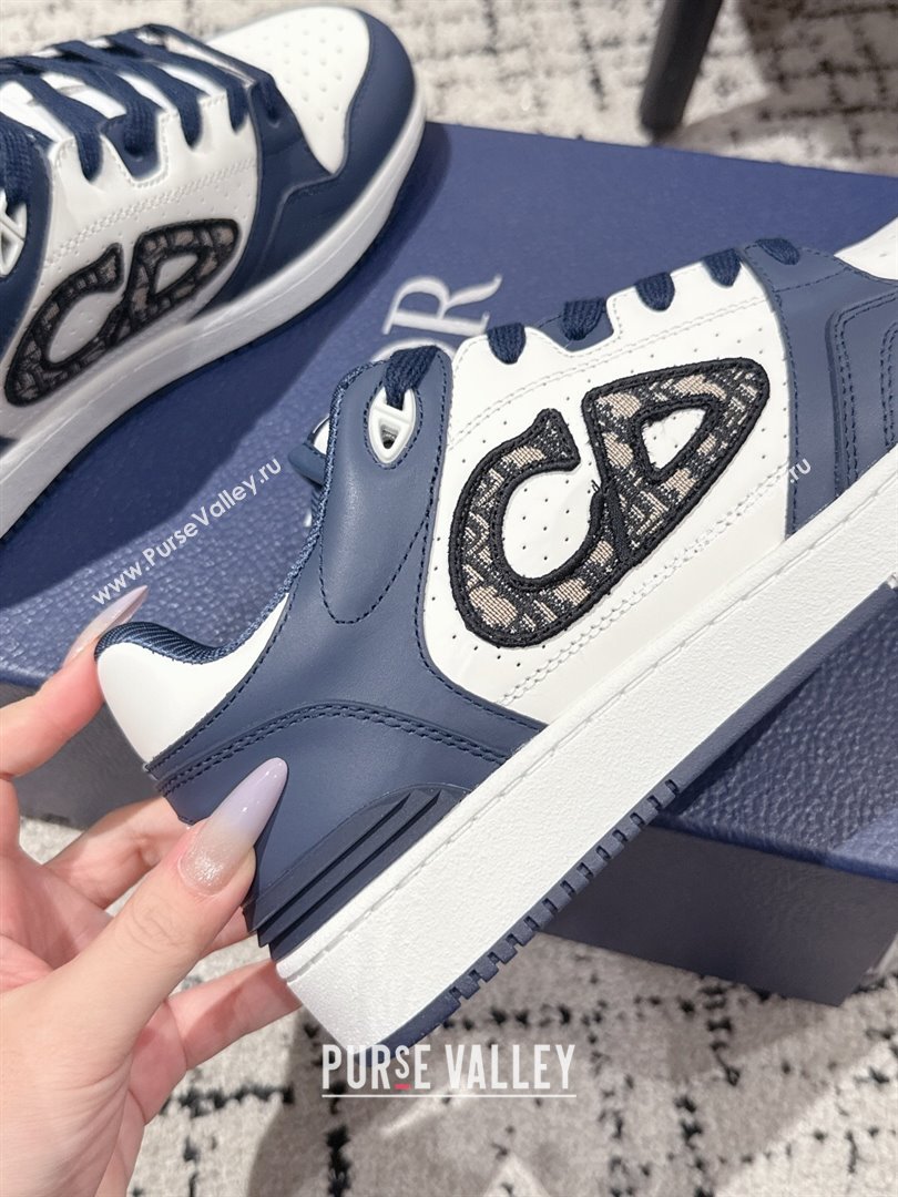 Dior B57 Dribble Low-Top Sneakers in Smooth Calfskin with Beige and Black Dior Oblique Jacquard White/Navy Blue 2025 (KL-2507100