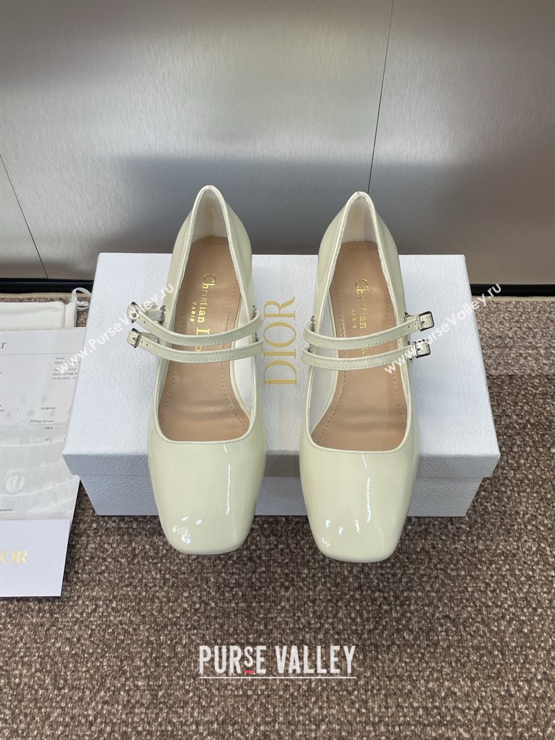 Dior D-Lane Mary Janes Pumps 3.5cm in Patent Leather with Pearls White 2025 (JC-250710027)