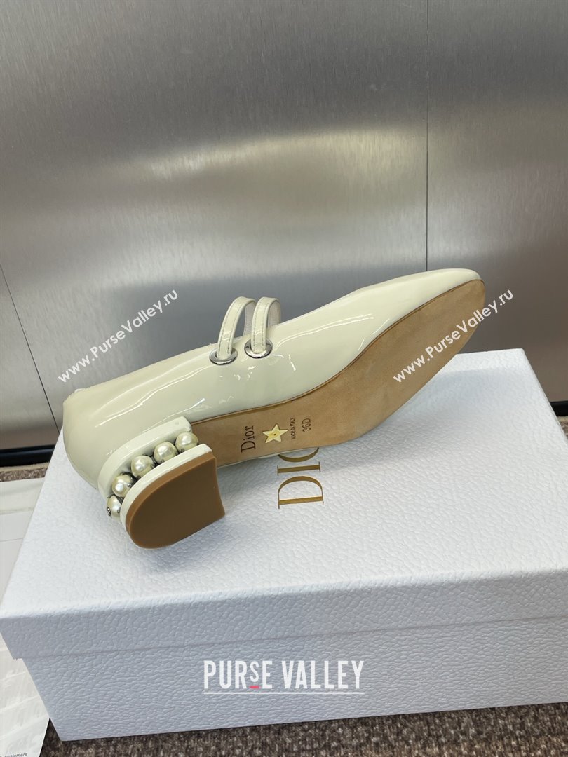 Dior D-Lane Mary Janes Pumps 3.5cm in Patent Leather with Pearls White 2025 (JC-250710027)