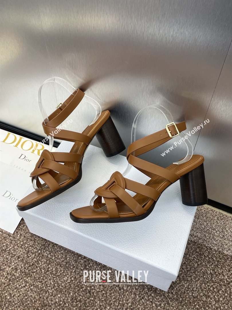 Dior D-Club Heeled Sandals 8cm in Calfskin Leather Brown 2025 (JC-250710028)