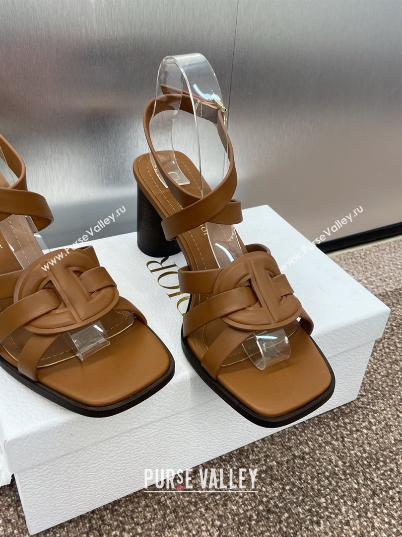Dior D-Club Heeled Sandals 8cm in Calfskin Leather Brown 2025 (JC-250710028)