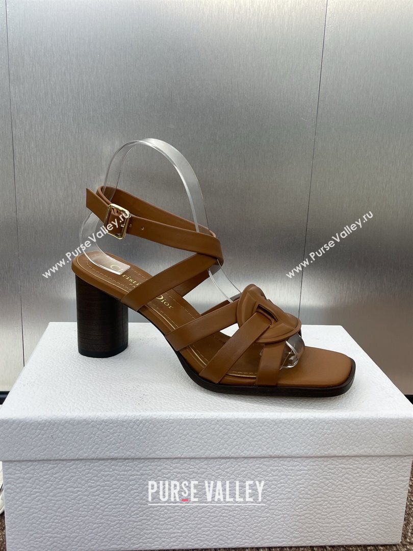 Dior D-Club Heeled Sandals 8cm in Calfskin Leather Brown 2025 (JC-250710028)