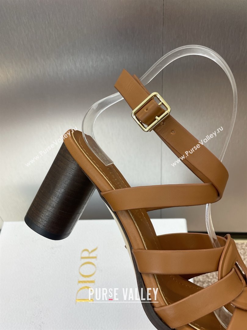 Dior D-Club Heeled Sandals 8cm in Calfskin Leather Brown 2025 (JC-250710028)