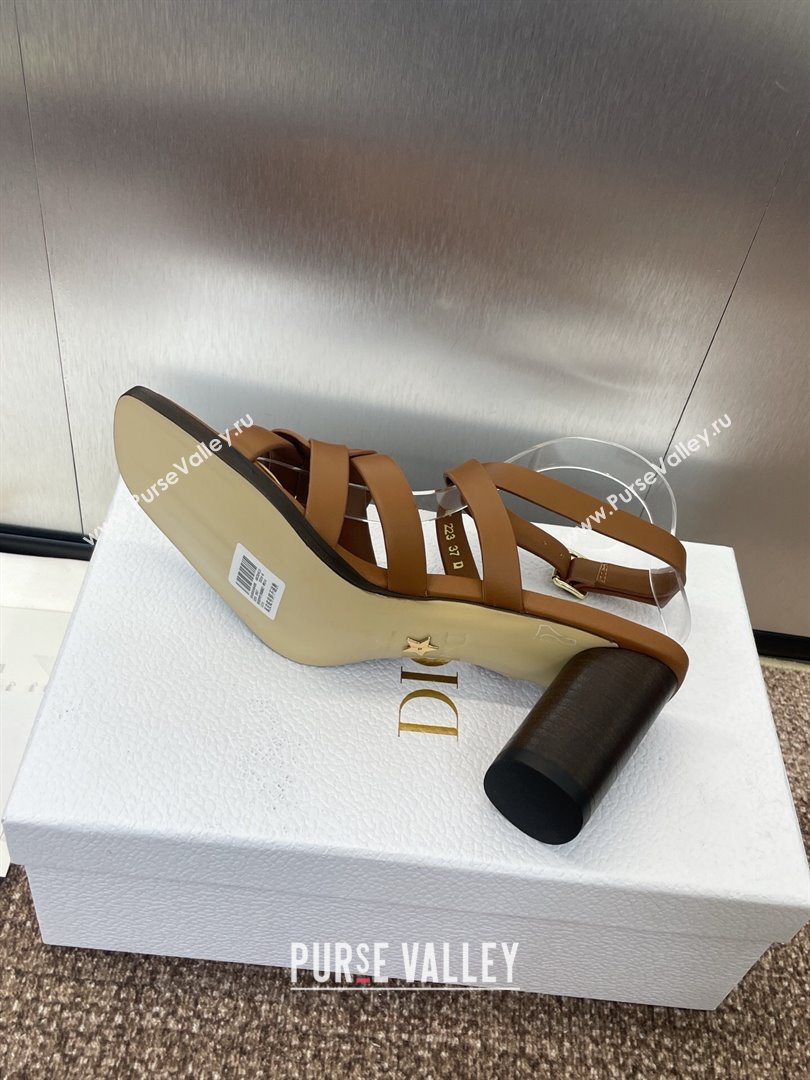 Dior D-Club Heeled Sandals 8cm in Calfskin Leather Brown 2025 (JC-250710028)