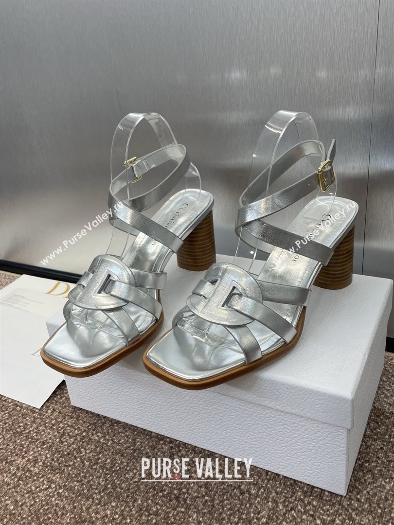 Dior D-Club Heeled Sandals 8cm in Calfskin Leather Silver 2025 (JC-250710029)