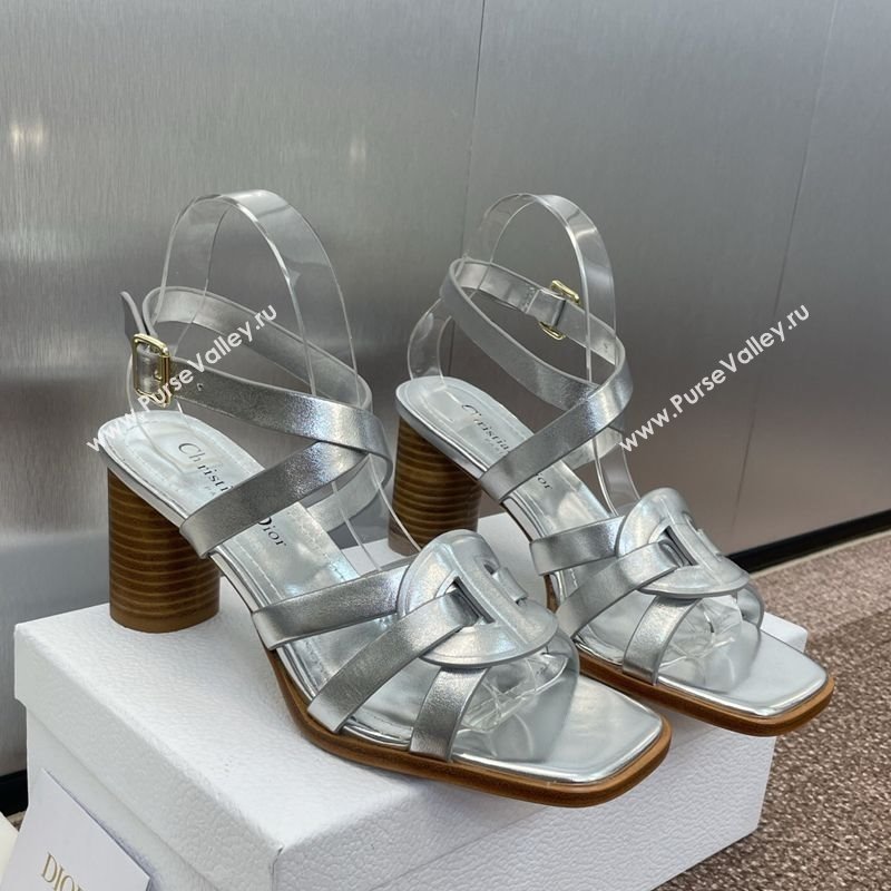 Dior D-Club Heeled Sandals 8cm in Calfskin Leather Silver 2025 (JC-250710029)