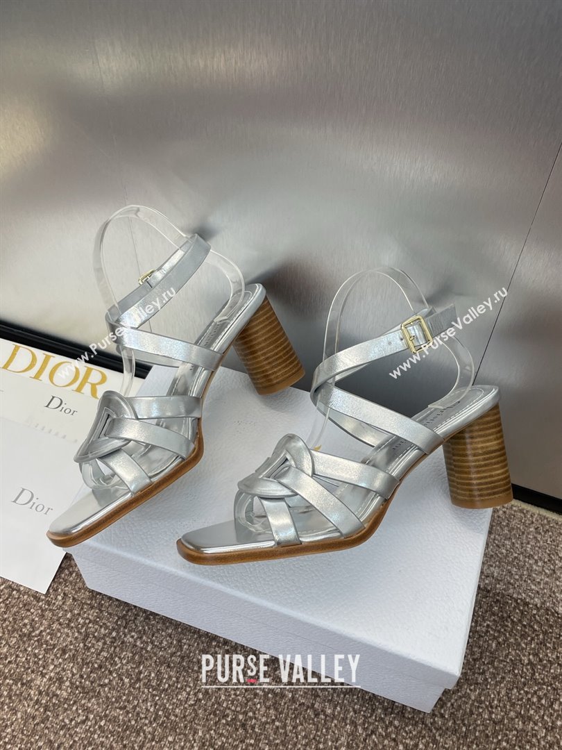 Dior D-Club Heeled Sandals 8cm in Calfskin Leather Silver 2025 (JC-250710029)