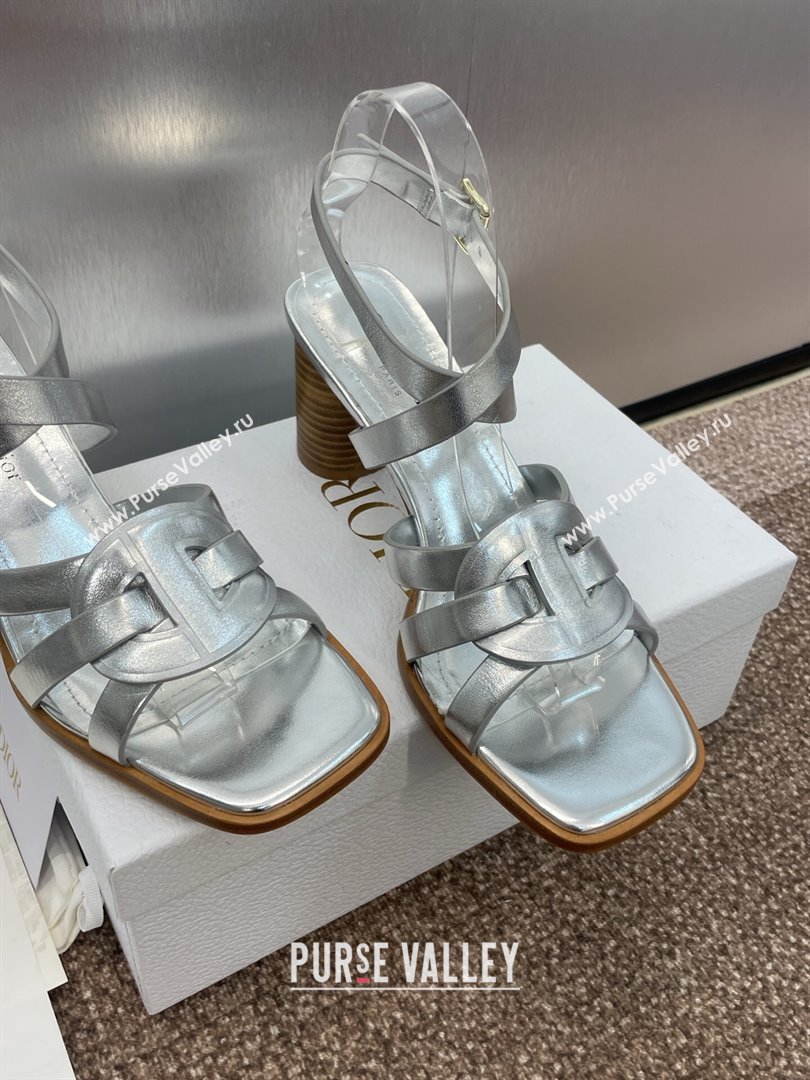 Dior D-Club Heeled Sandals 8cm in Calfskin Leather Silver 2025 (JC-250710029)