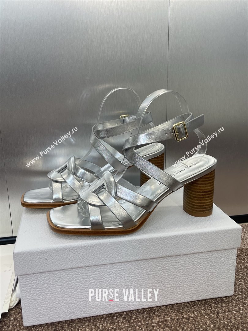 Dior D-Club Heeled Sandals 8cm in Calfskin Leather Silver 2025 (JC-250710029)