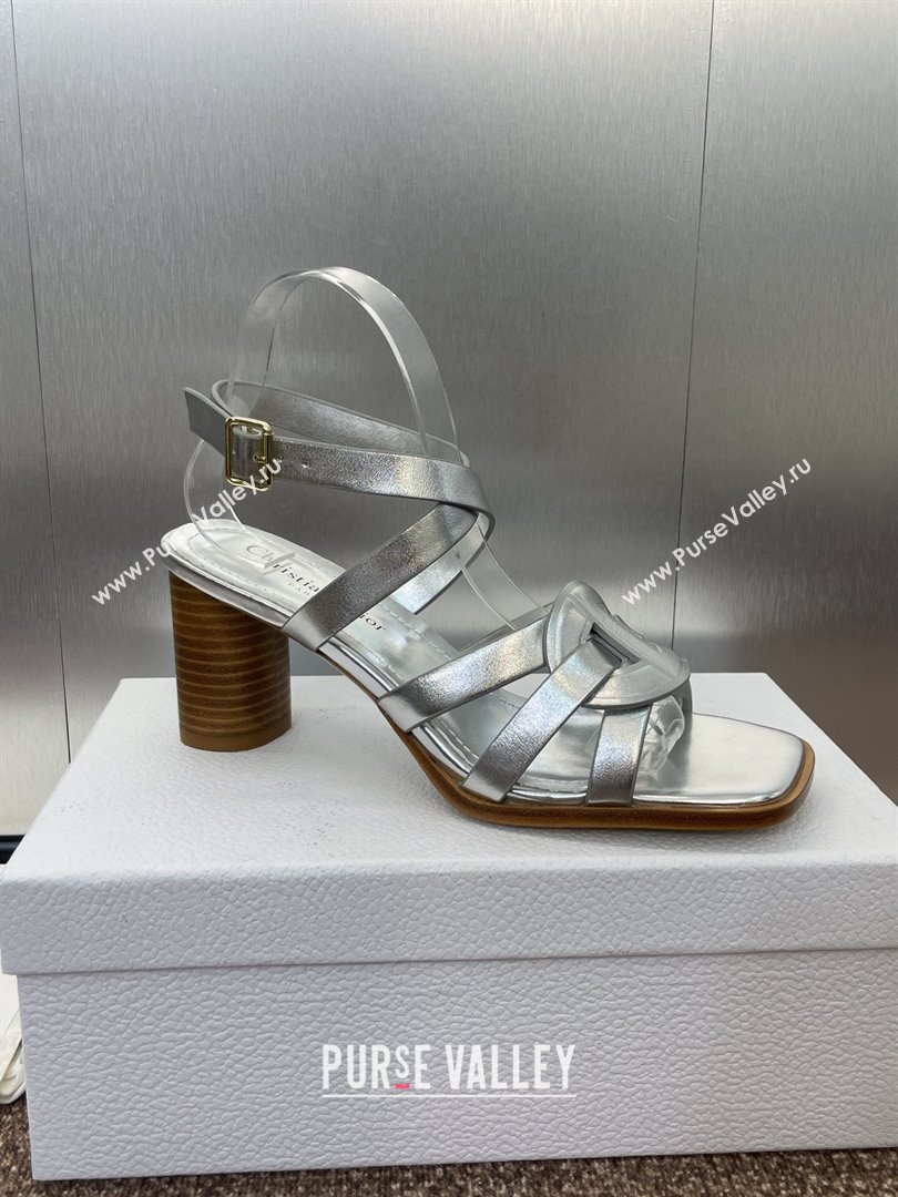 Dior D-Club Heeled Sandals 8cm in Calfskin Leather Silver 2025 (JC-250710029)