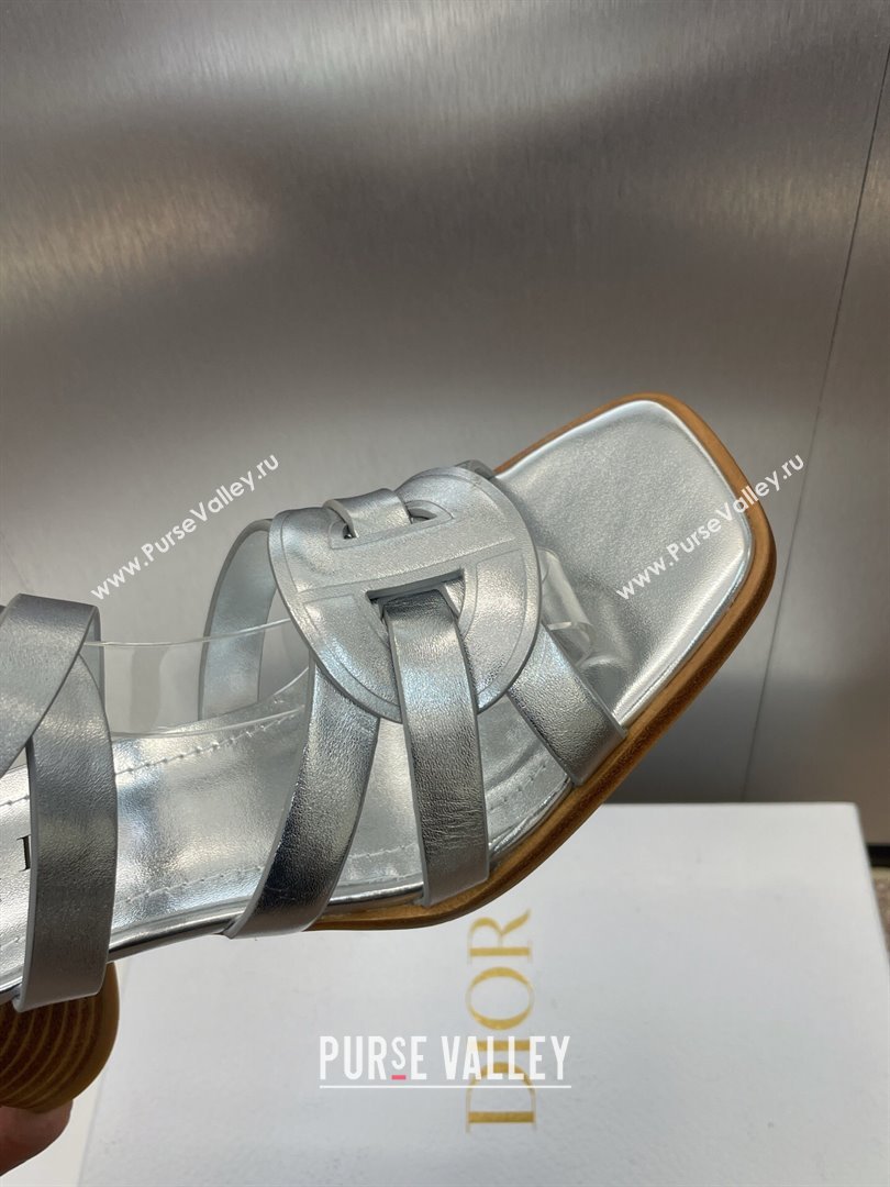 Dior D-Club Heeled Sandals 8cm in Calfskin Leather Silver 2025 (JC-250710029)