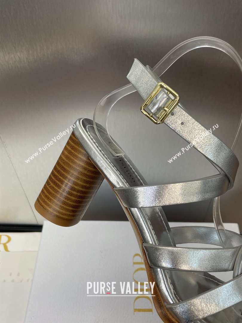 Dior D-Club Heeled Sandals 8cm in Calfskin Leather Silver 2025 (JC-250710029)