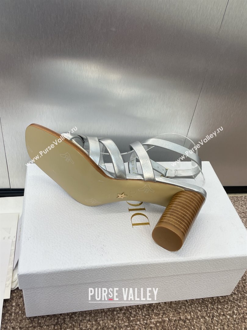 Dior D-Club Heeled Sandals 8cm in Calfskin Leather Silver 2025 (JC-250710029)