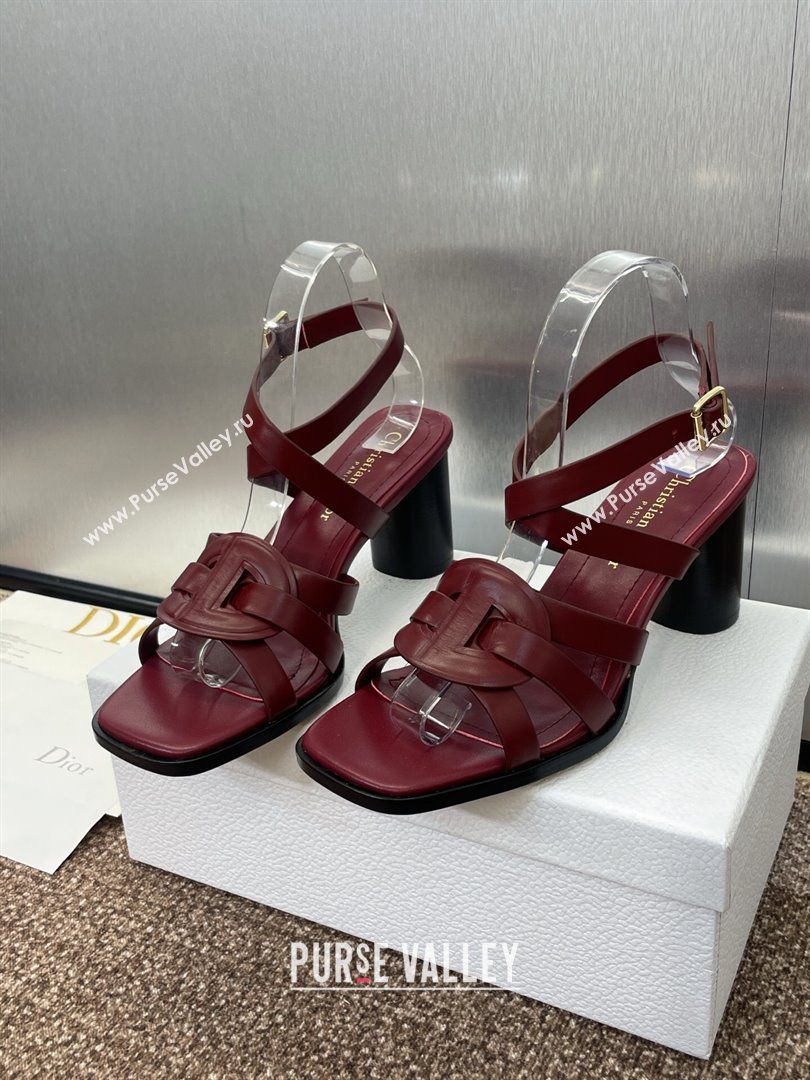 Dior D-Club Heeled Sandals 8cm in Calfskin Leather Ruby Red 2025 (JC-250710030)