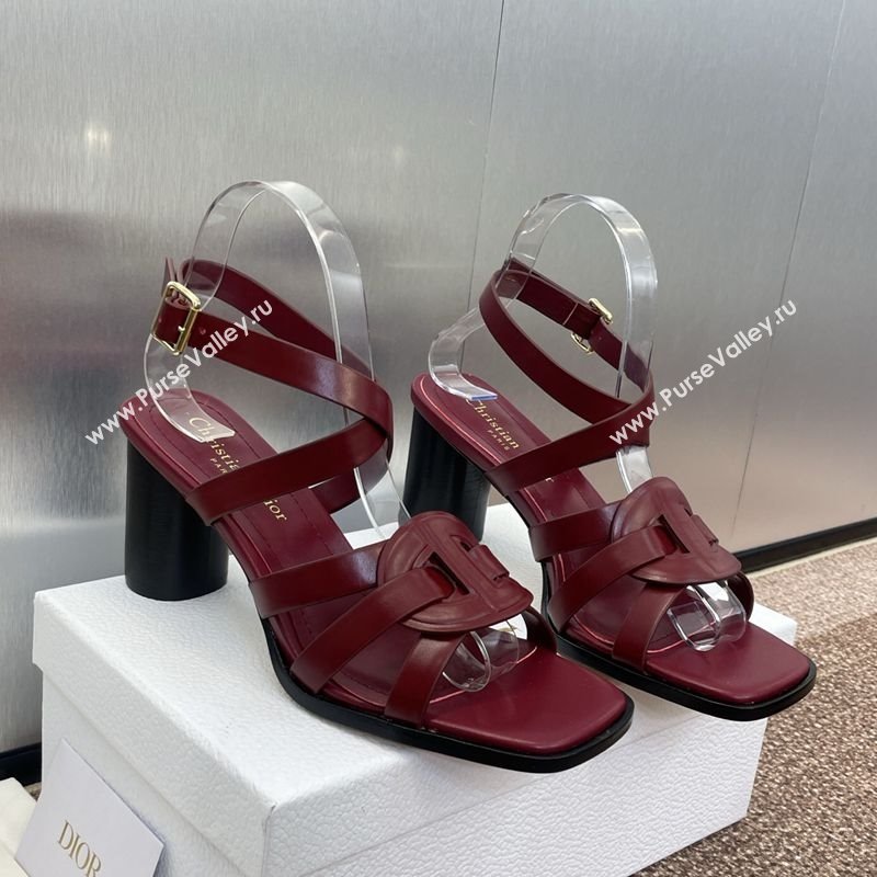Dior D-Club Heeled Sandals 8cm in Calfskin Leather Ruby Red 2025 (JC-250710030)