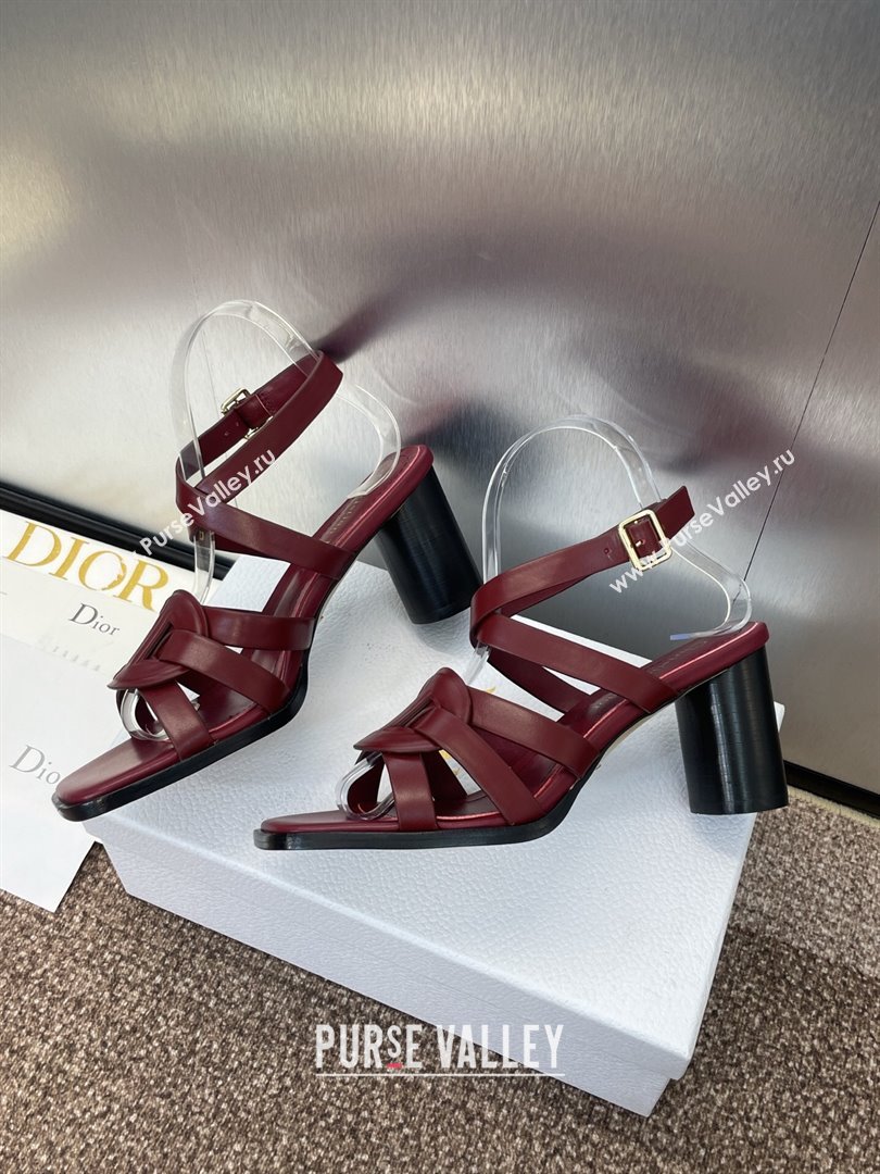 Dior D-Club Heeled Sandals 8cm in Calfskin Leather Ruby Red 2025 (JC-250710030)