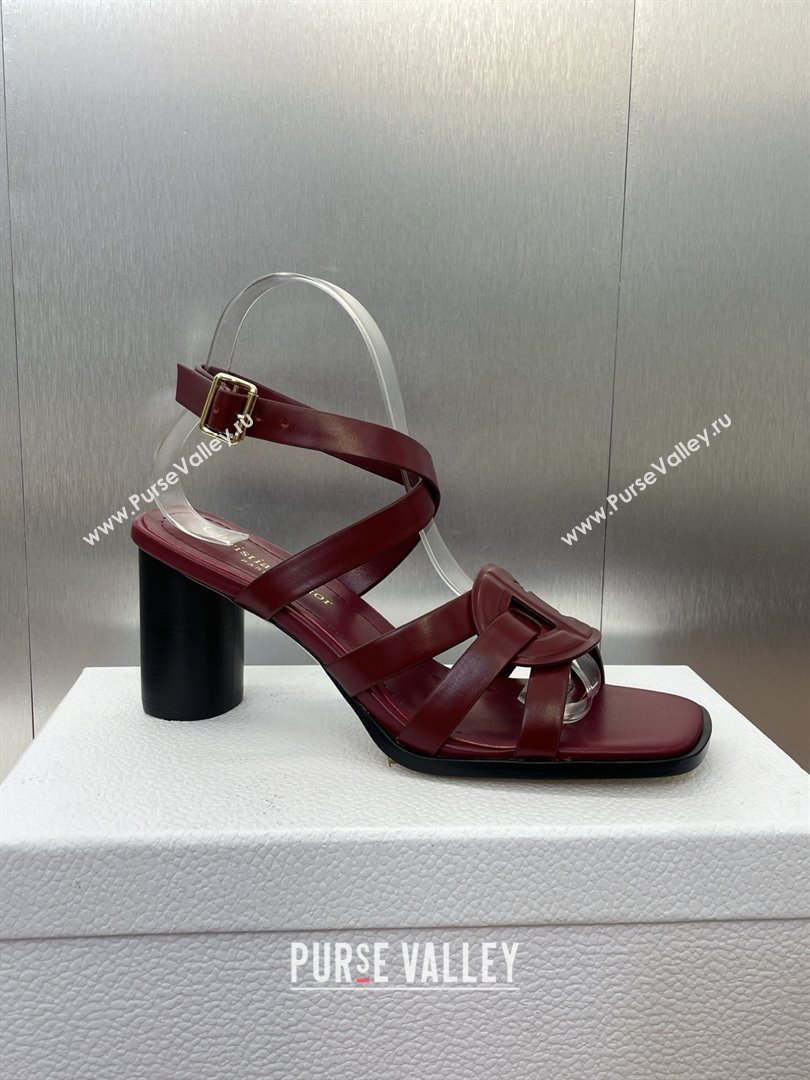 Dior D-Club Heeled Sandals 8cm in Calfskin Leather Ruby Red 2025 (JC-250710030)